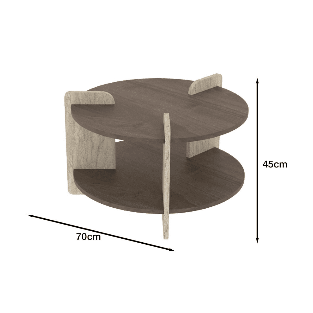 Table basse double plateau MILO noyer / travertin, CALICOSY