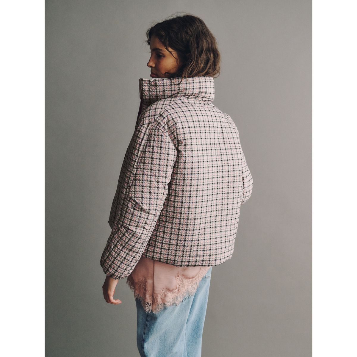 Veste courte rembourrée rose à carreaux, NEXT
