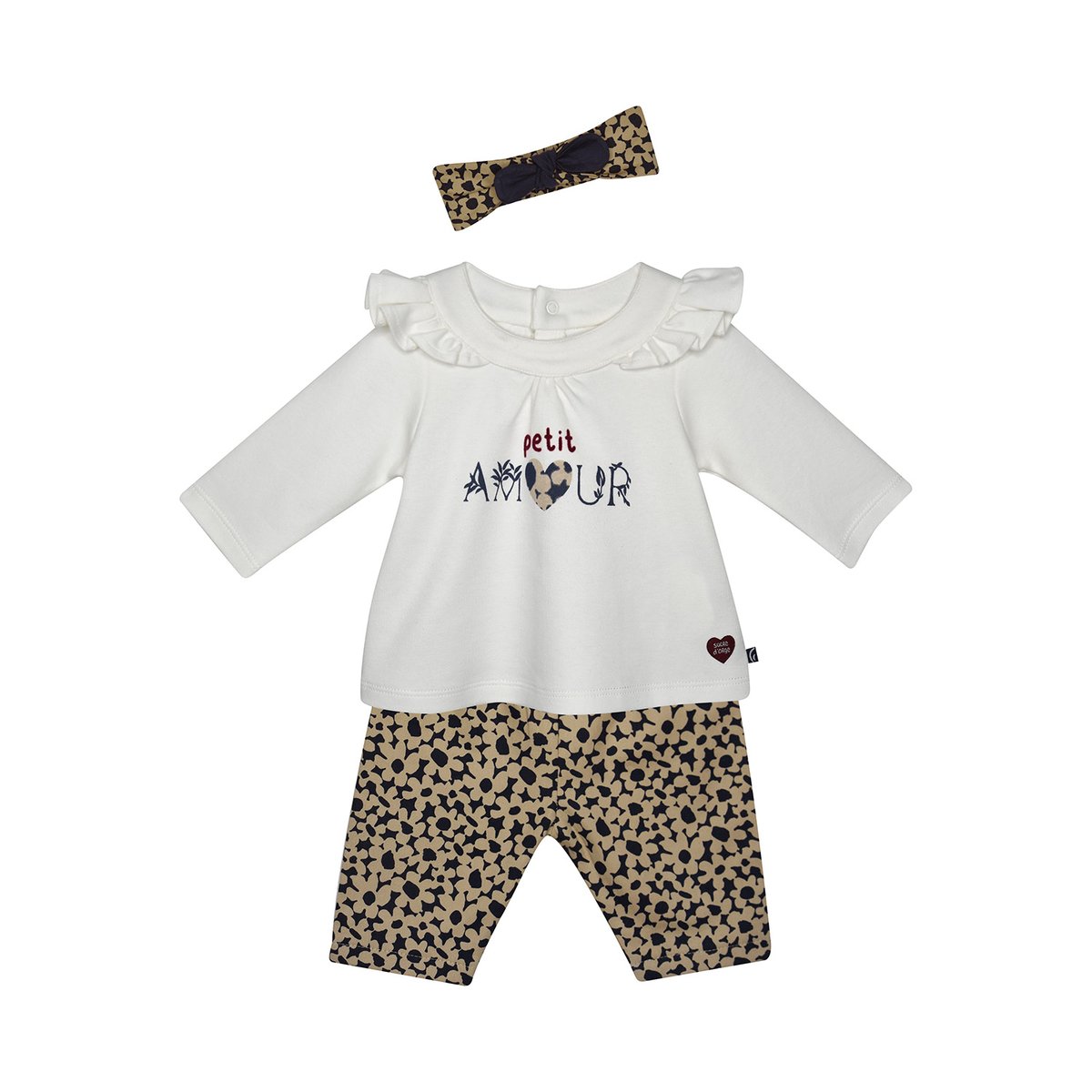 Tunique + pantalon + bandeau fleurette beige, SUCRE D'ORGE