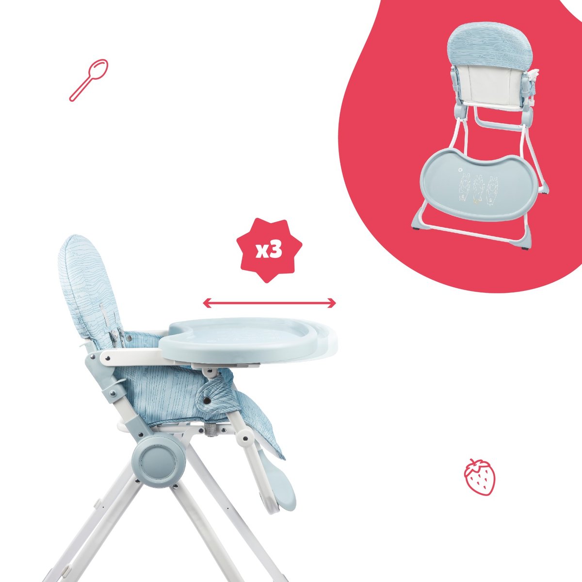 Chaise haute ultra compacte pliable bleu, BADABULLE