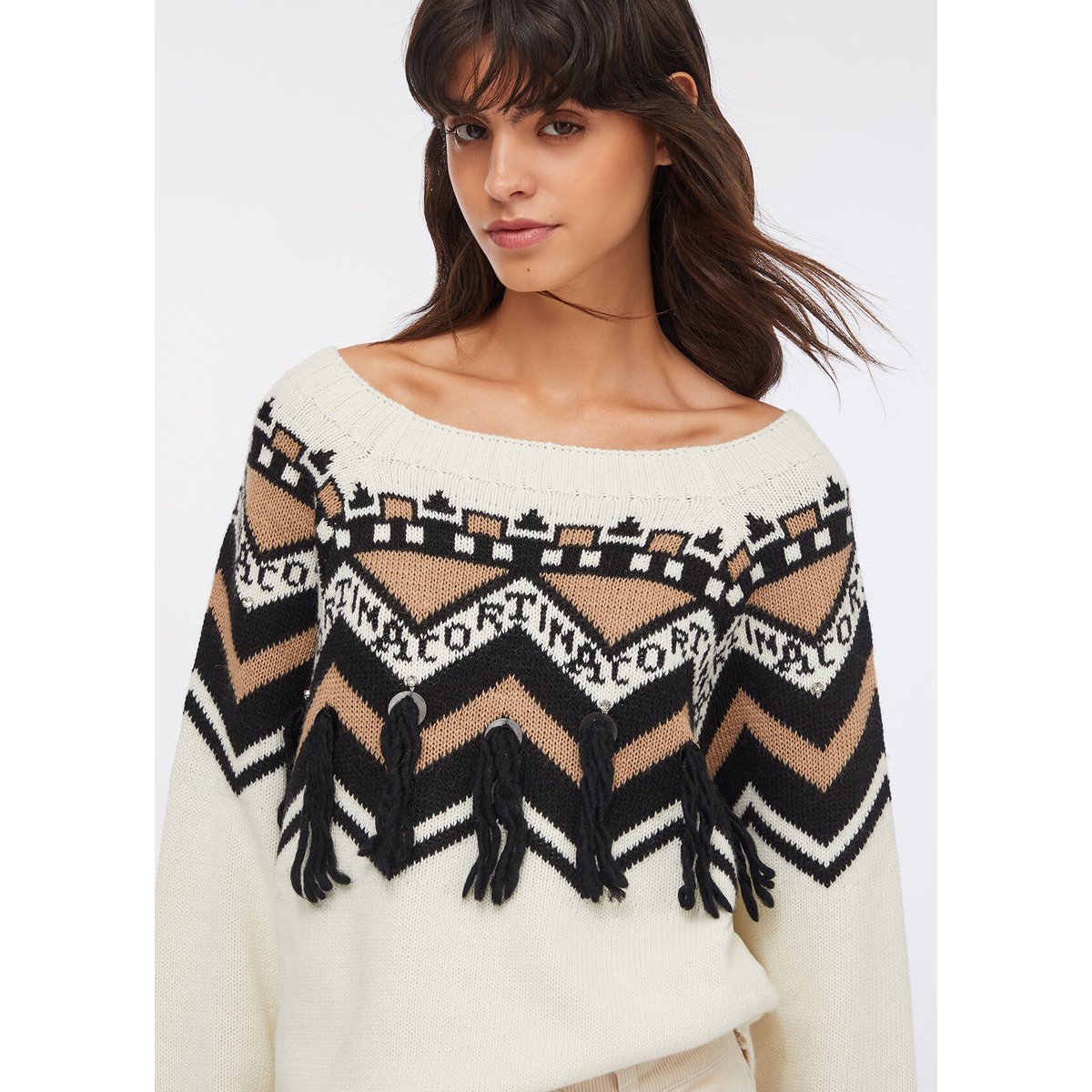Pull jacquard avec applications blanc, LIU JO