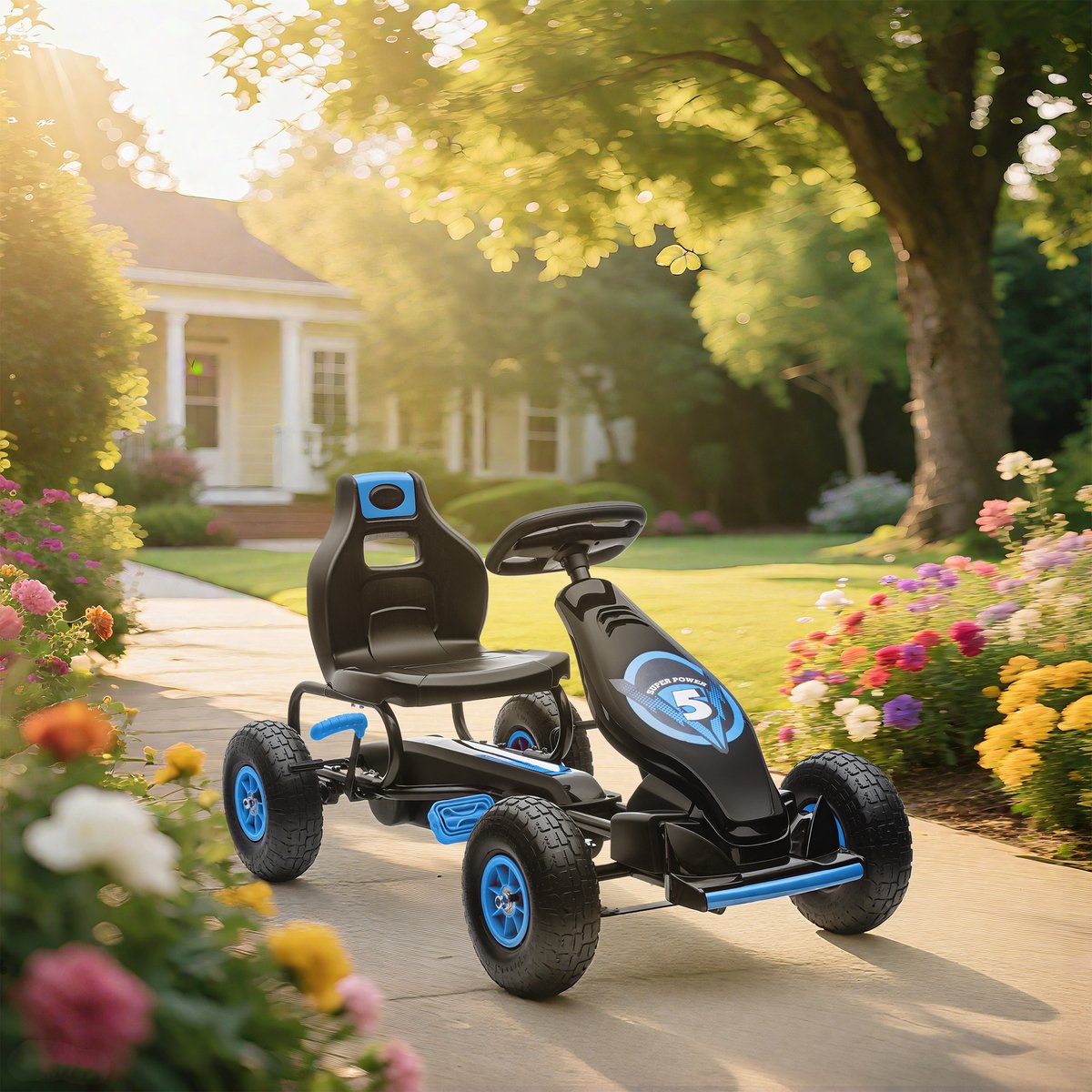 Kart à pédales PP Vert bleu, HOMCOM