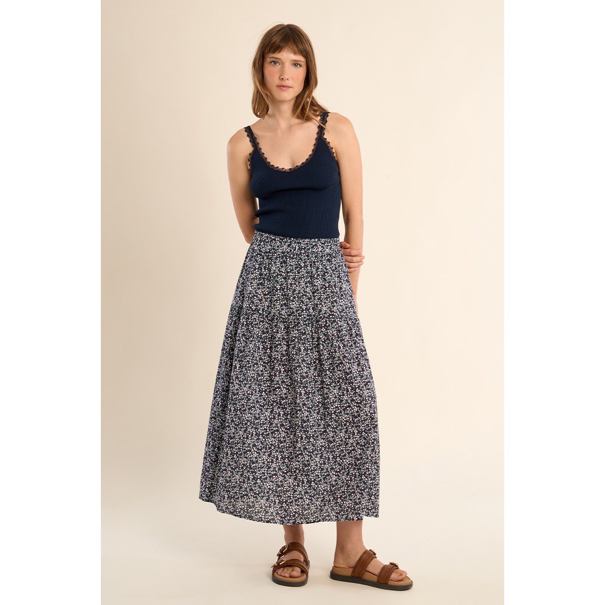 Débardeur en maille, bretelles dentelles navy blue, MOLLY BRACKEN