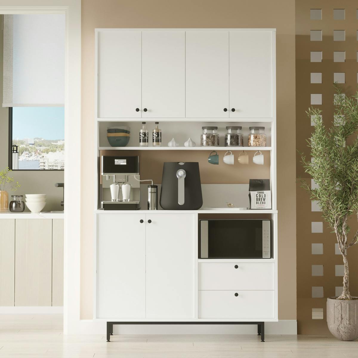 Buffet de cuisine haut multi rangements JENA blanc, PIER IMPORT