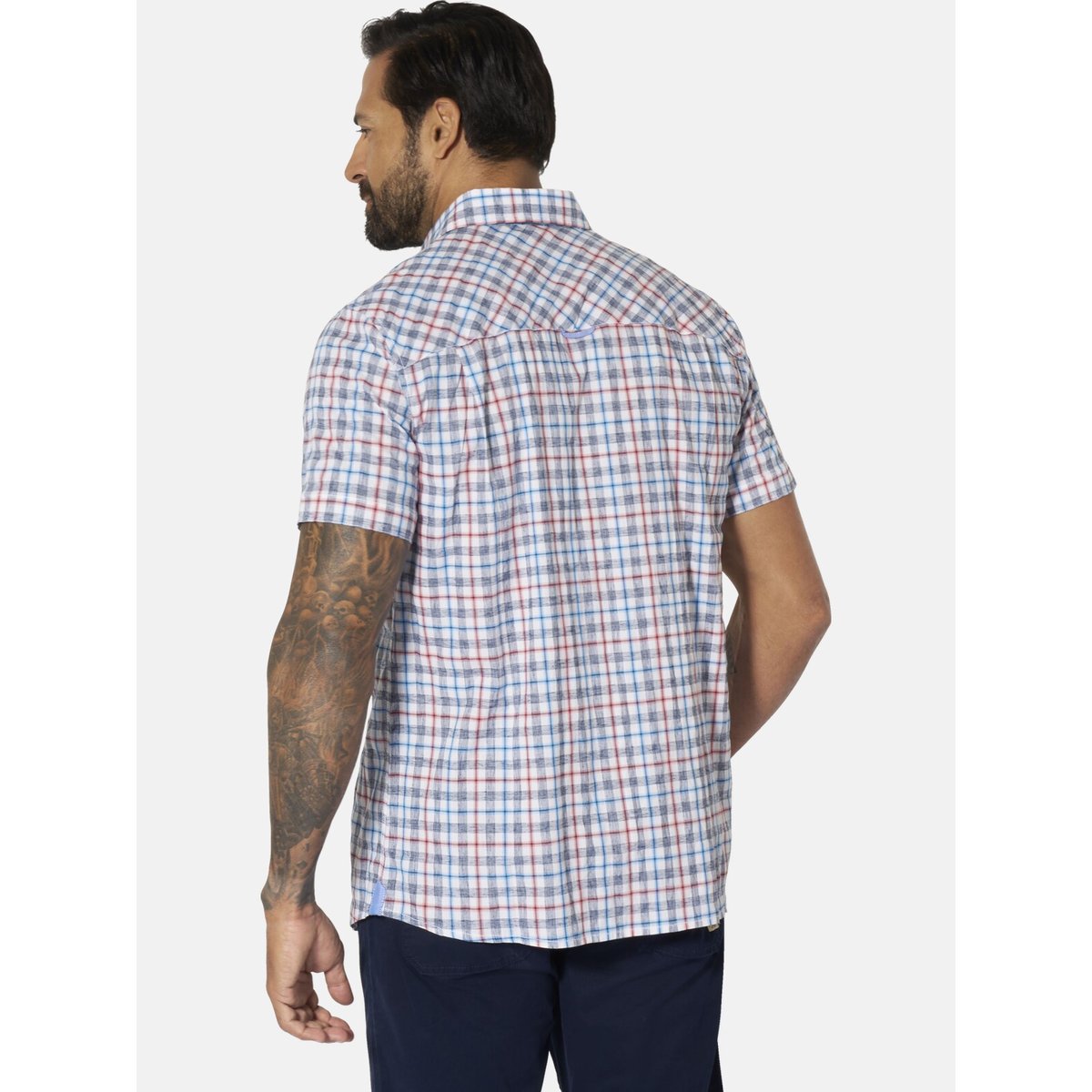 Chemise à manches courtes BENDIKS bleu à carreaux, JAN VANDERSTORM