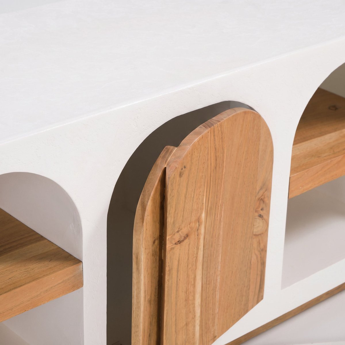 Meuble TV en plâtre 180 cm - FIRA blanc cassé, MAISON PAVANE
