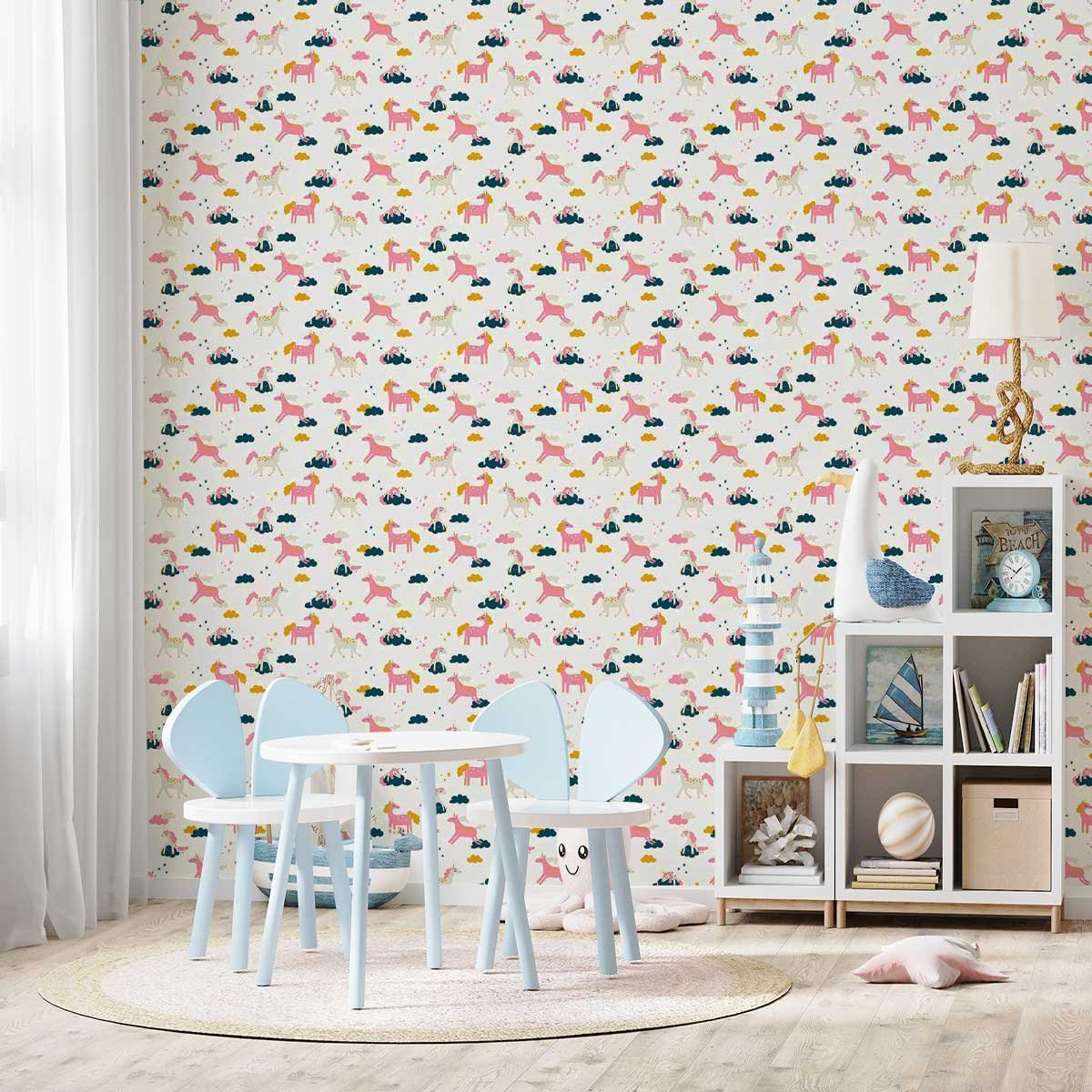Papier peint licornes en récré intissé, HEXOA