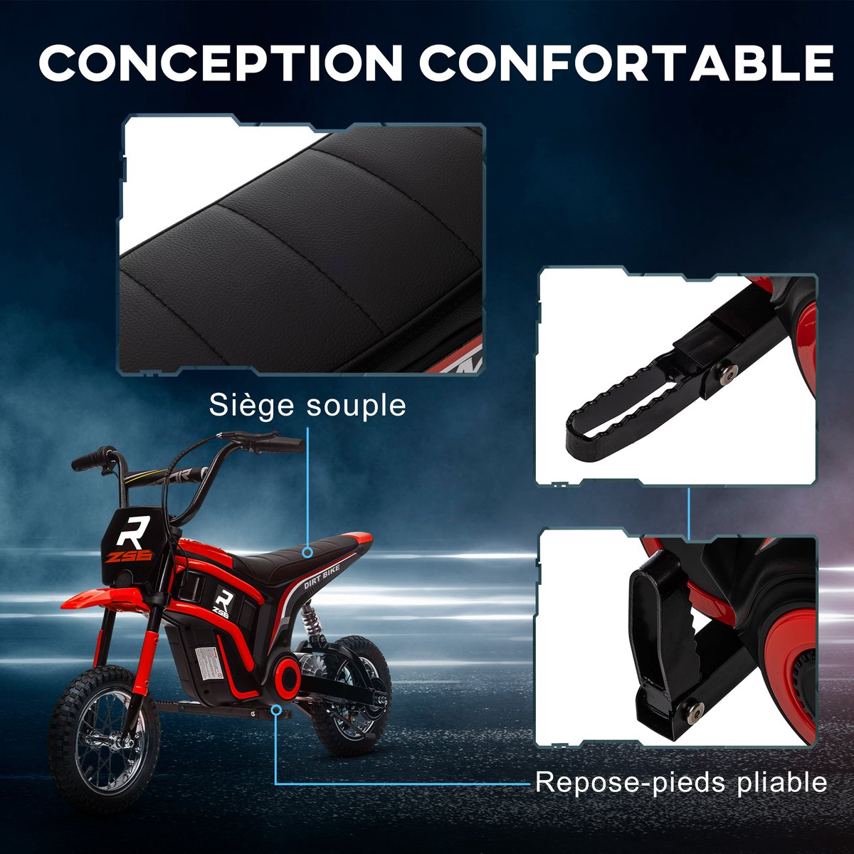 Moto électrique à conducteur assis PP Rouge rouge, HOMCOM