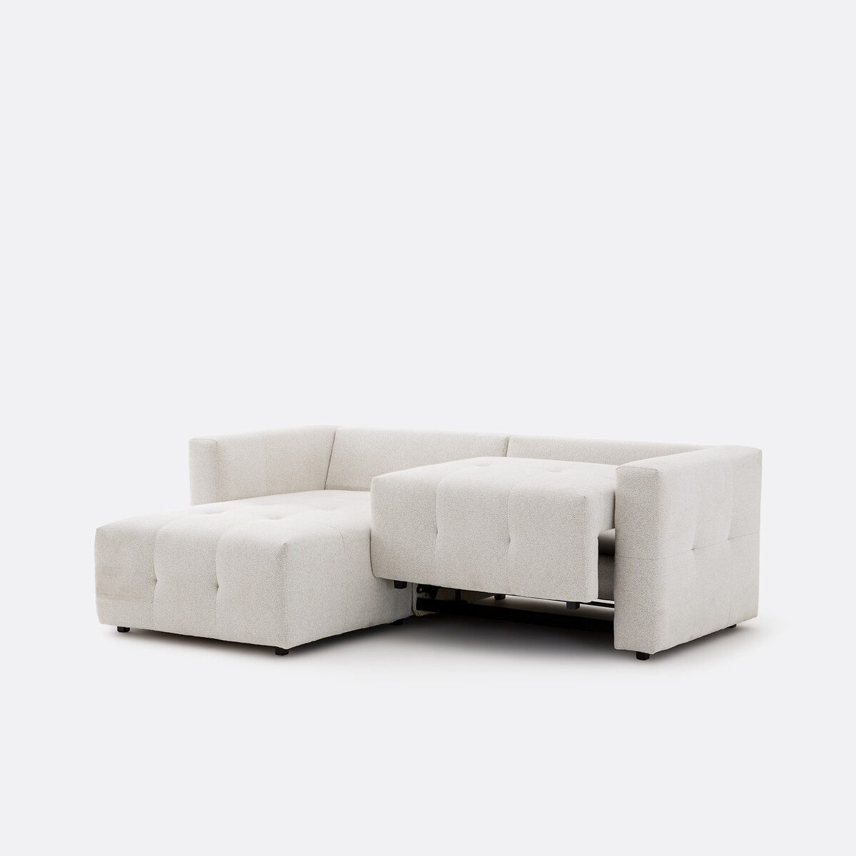 Umkehrbares Ecksofa, umwandelbar, 3-Sitzer, aus melierter Chenille, MASI ecru, LA REDOUTE INTERIEURS
