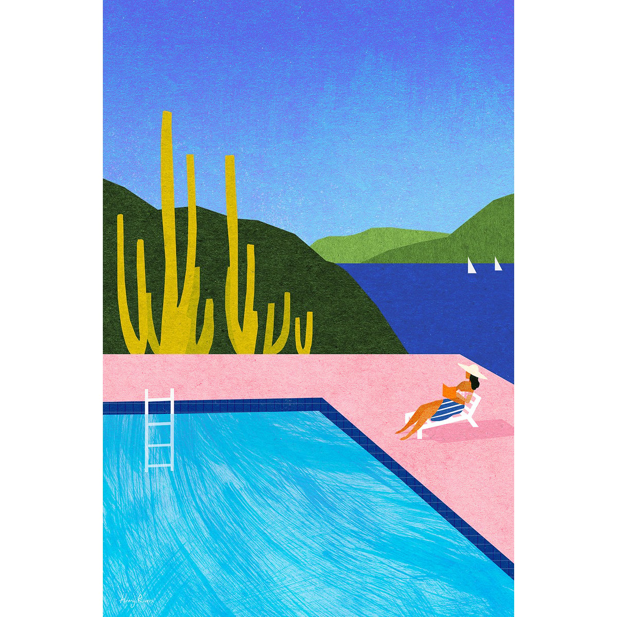 Tableau neo vintage swimming pool iii tableau alu dibond, HEXOA