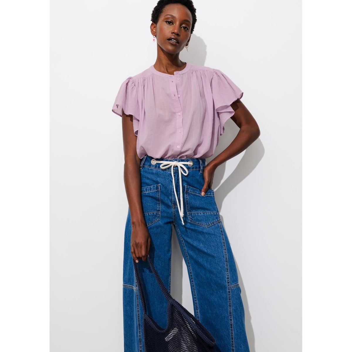 Chemise en cotonnade unie violet, PROMOD