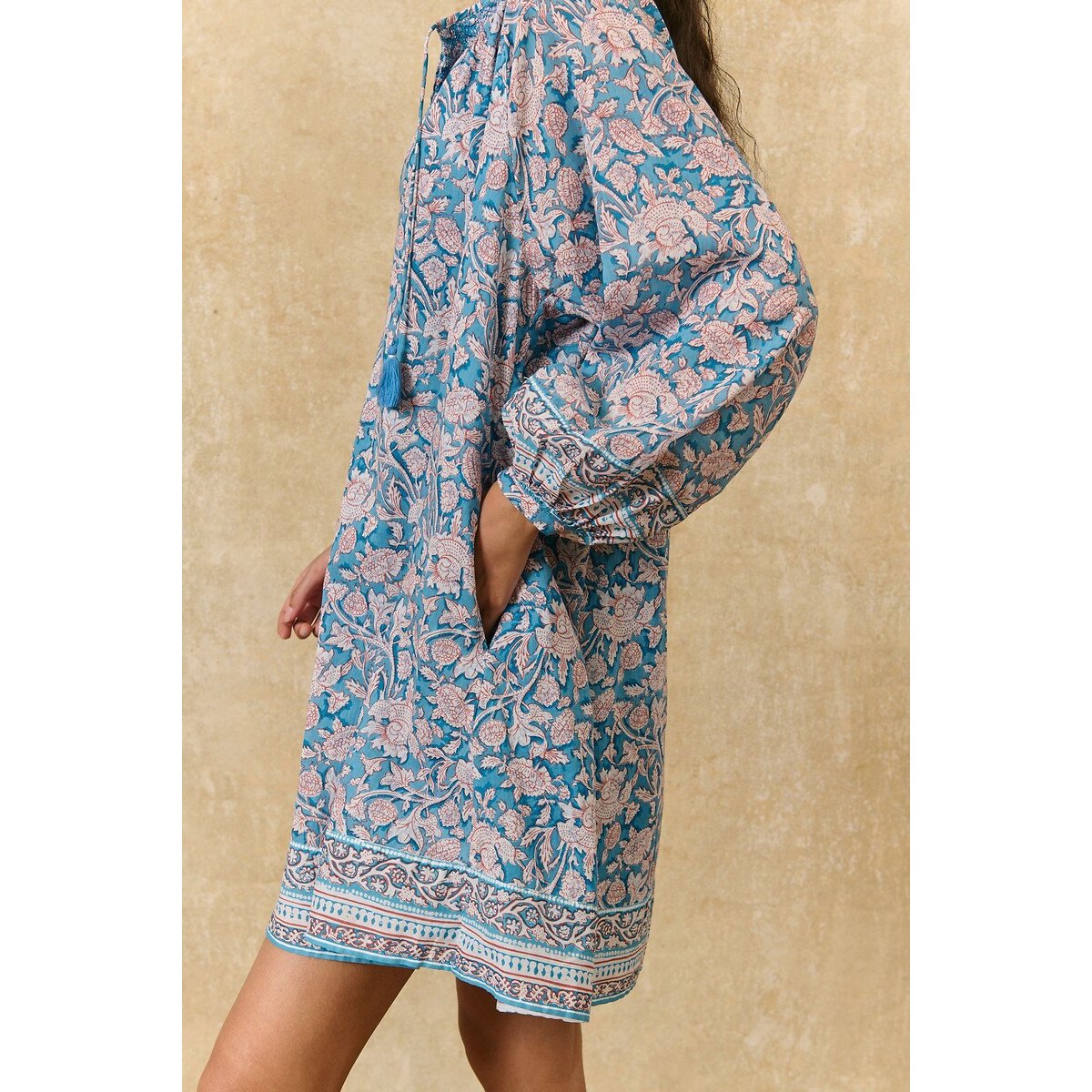 Robe courte à manches longues imprimé floral, JANICE imprimé bleu, LOUISE MISHA