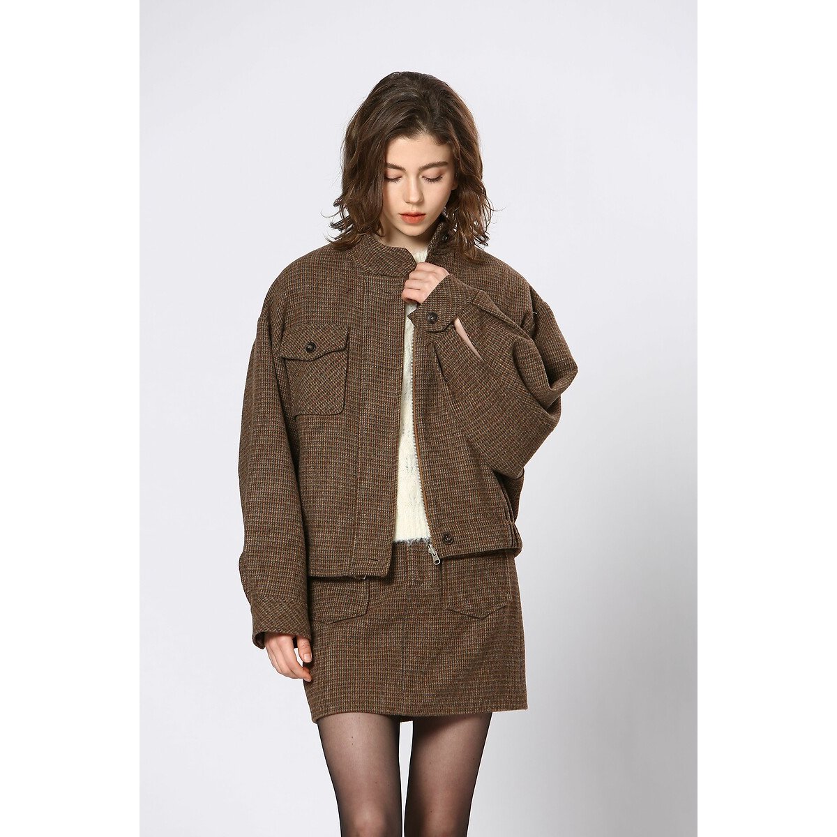 Cropped Zip-Up Jacket brown, SEE U SOON