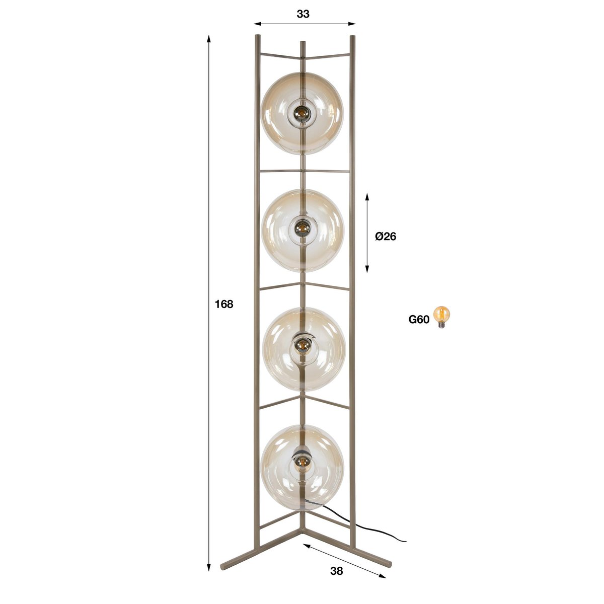 Lampadaire en verre 4 abat-jour NIAGARA ambré et beige, PIER IMPORT