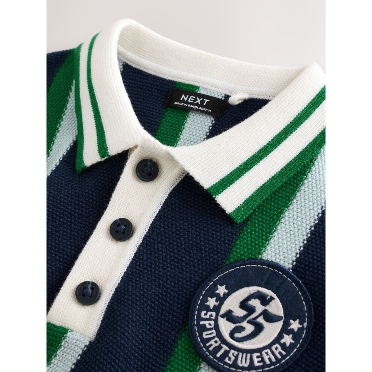 Polo en maille à rayures vert/bleu marine, NEXT