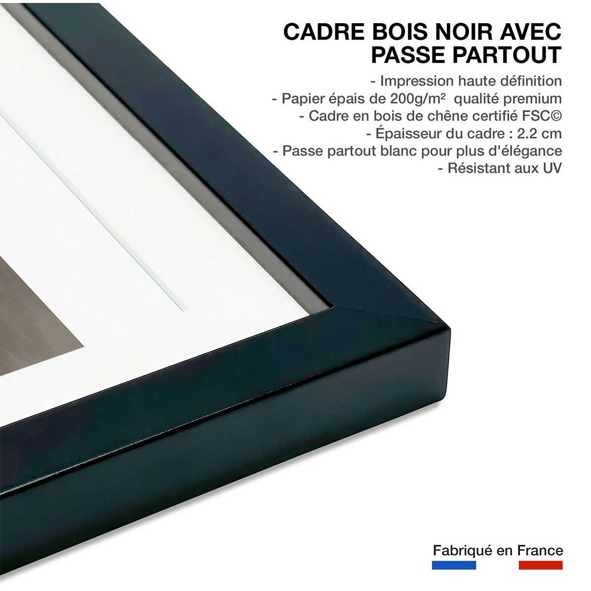 Affiche Lévitation courbe beige affiche + cadre en bois - noir, HEXOA