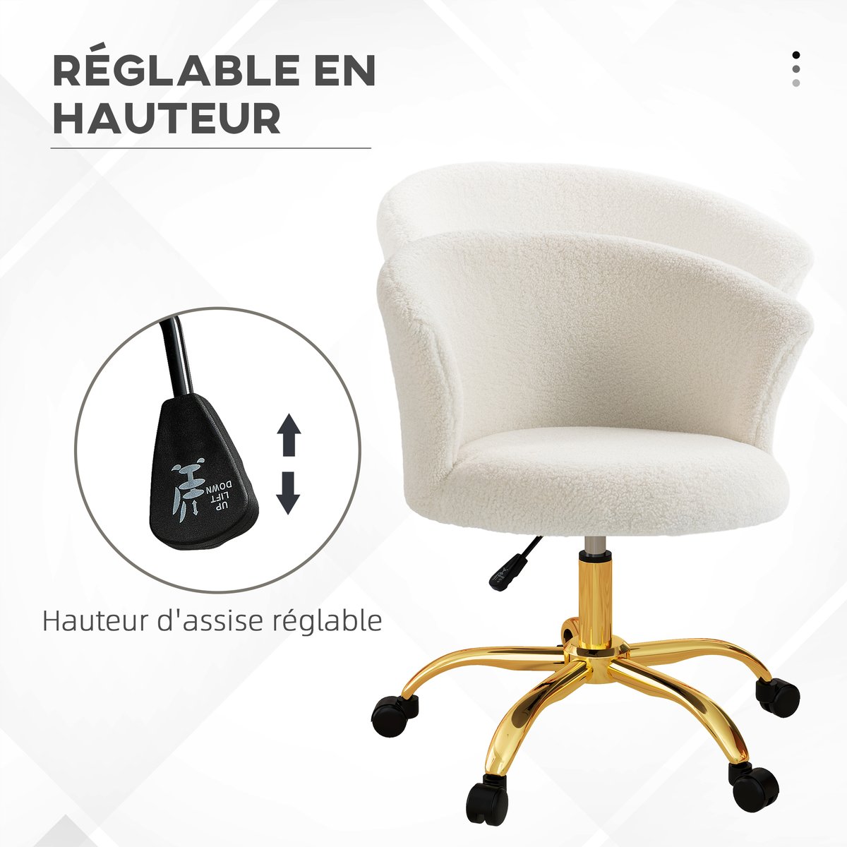 Chaise de bureau Polyester Or blanc et or, HOMCOM
