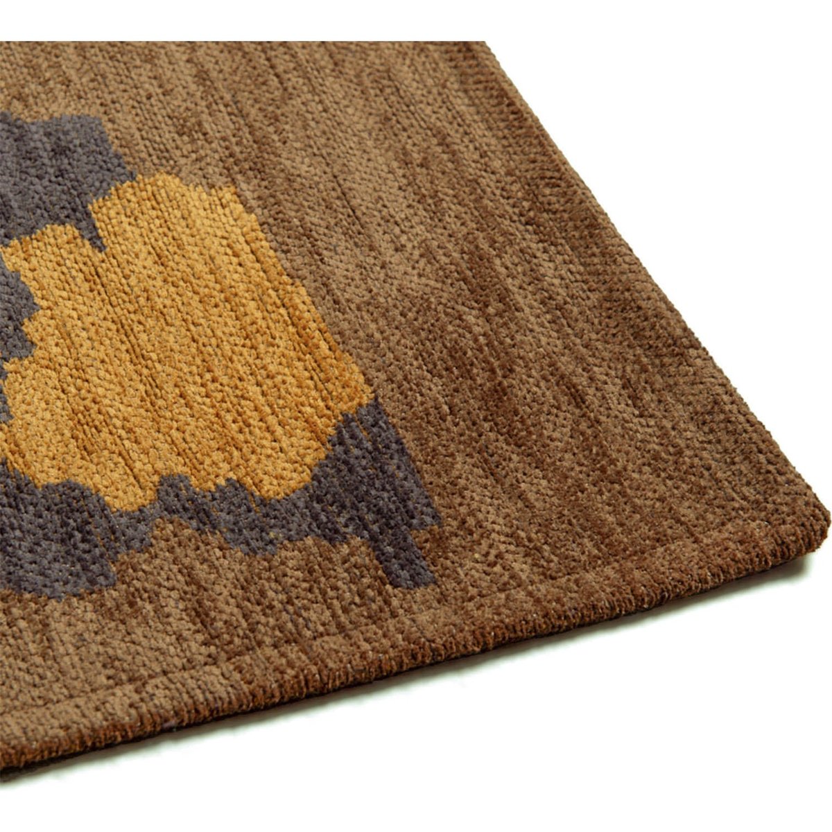 Tapis intérieur extérieur jacquard, LEO marron terreux avec touches ocre et ardoise, RECOLLECTION