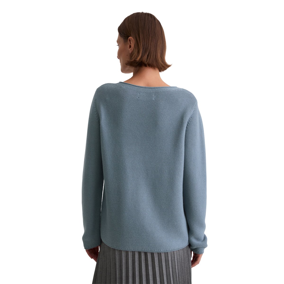 Pull en tricot regular en coton organique bleu moyen, MARC O'POLO