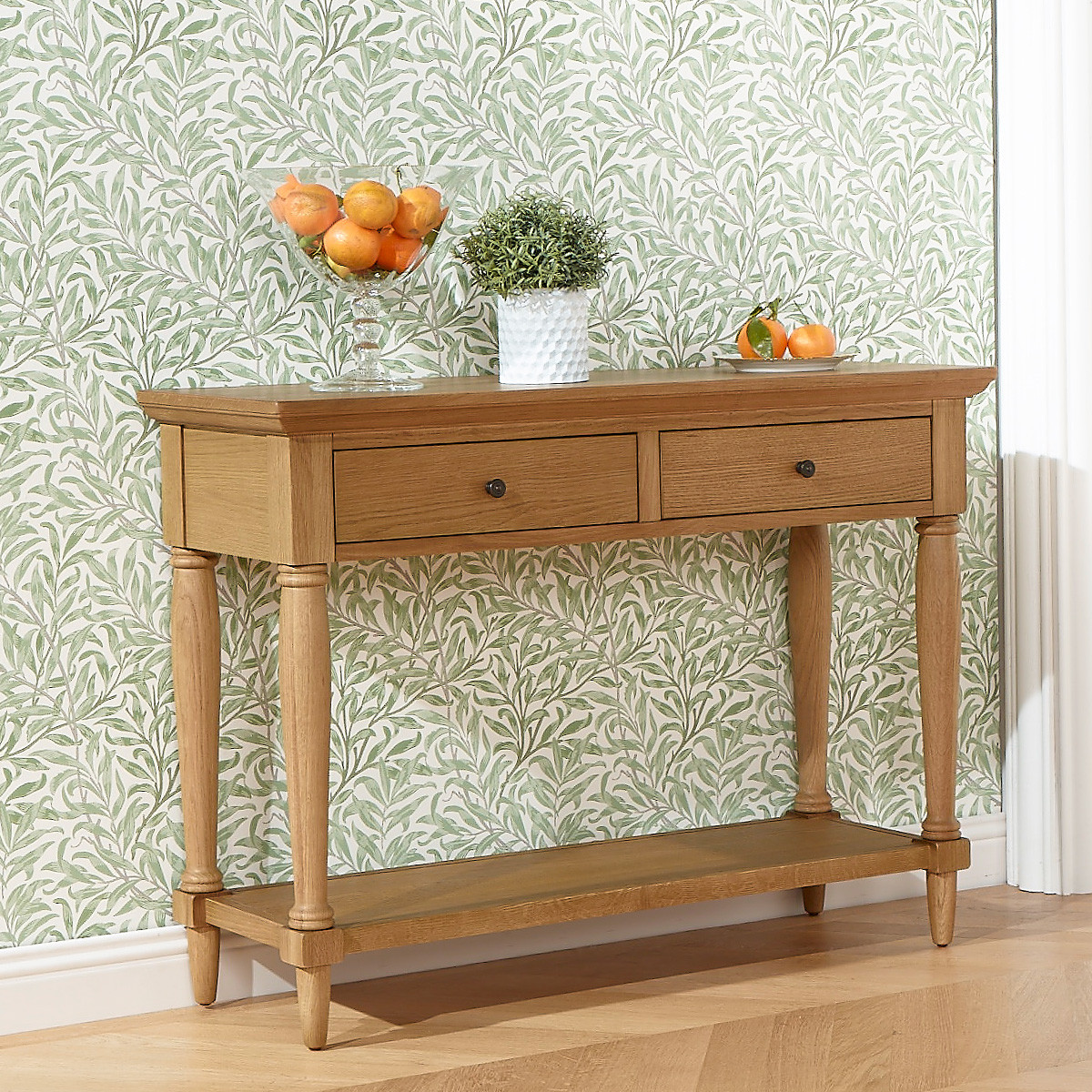 Console style shabby chic en chêne, 2 tiroirs EDINBURGH marron, ROBIN DES BOIS