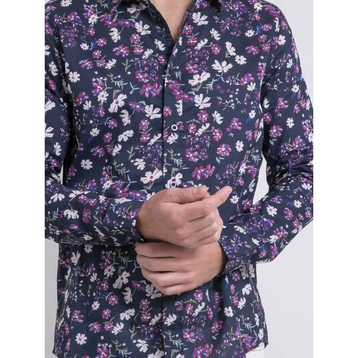 Chemise Manches Longues Motifs Duloic bleu marine, RITCHIE