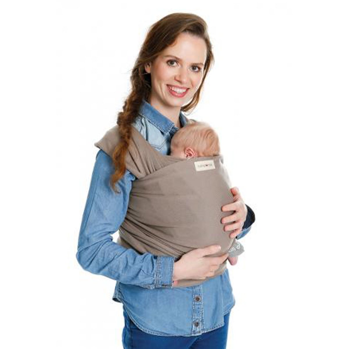 Écharpe de portage en coton biologique, Tricot Slen taupe, BABYLONIA