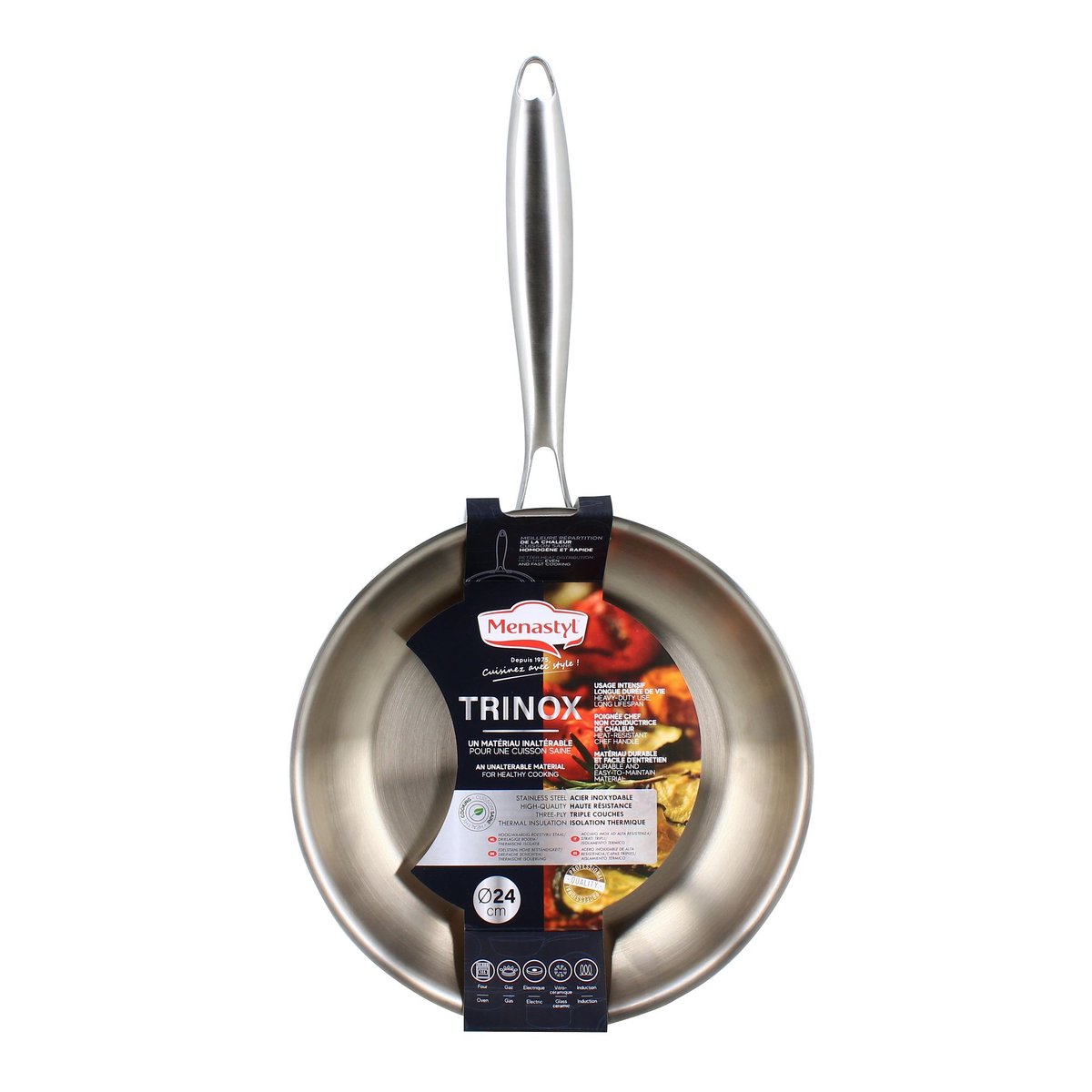 Poêle 24cm en acier inoxydable, TRINOX inox, MENASTYL
