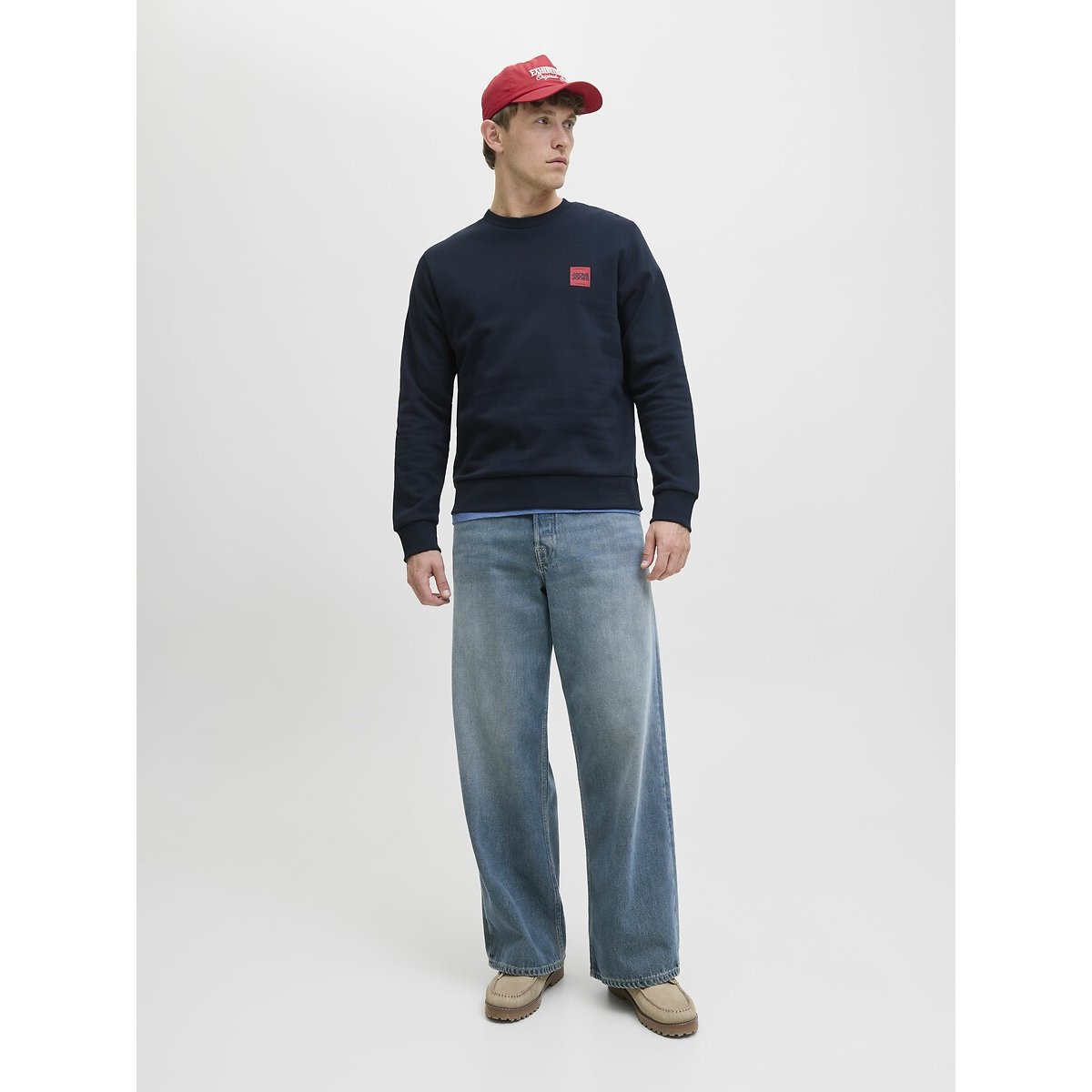 Small Logo Sweatshirt with Crew Neck navy blue, JACK & JONES