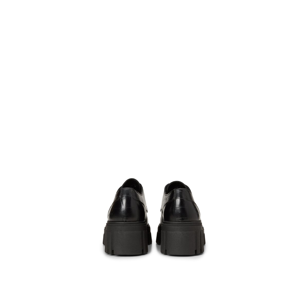 Chaussures à lacets à plateforme, modèle Vala en cuir de vachette aspect croco noir, MARC O'POLO