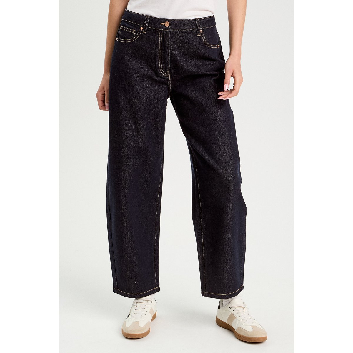 Jean barrel cropped taille standard denim brut, CACHE CACHE