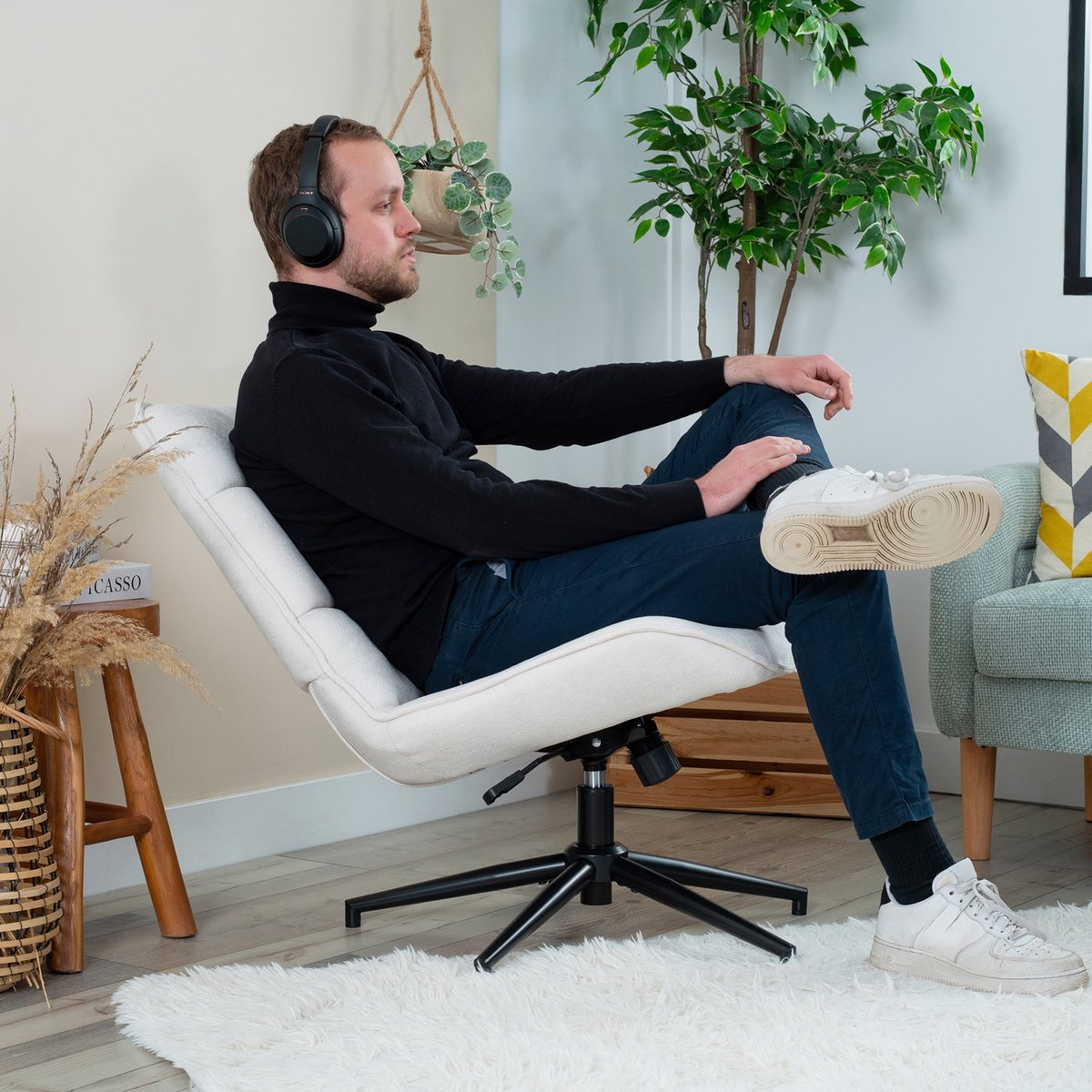 Fauteuil relax rotatif réglable sans accoudoir, CHARLOTTE blanc, MEUBLES COSY