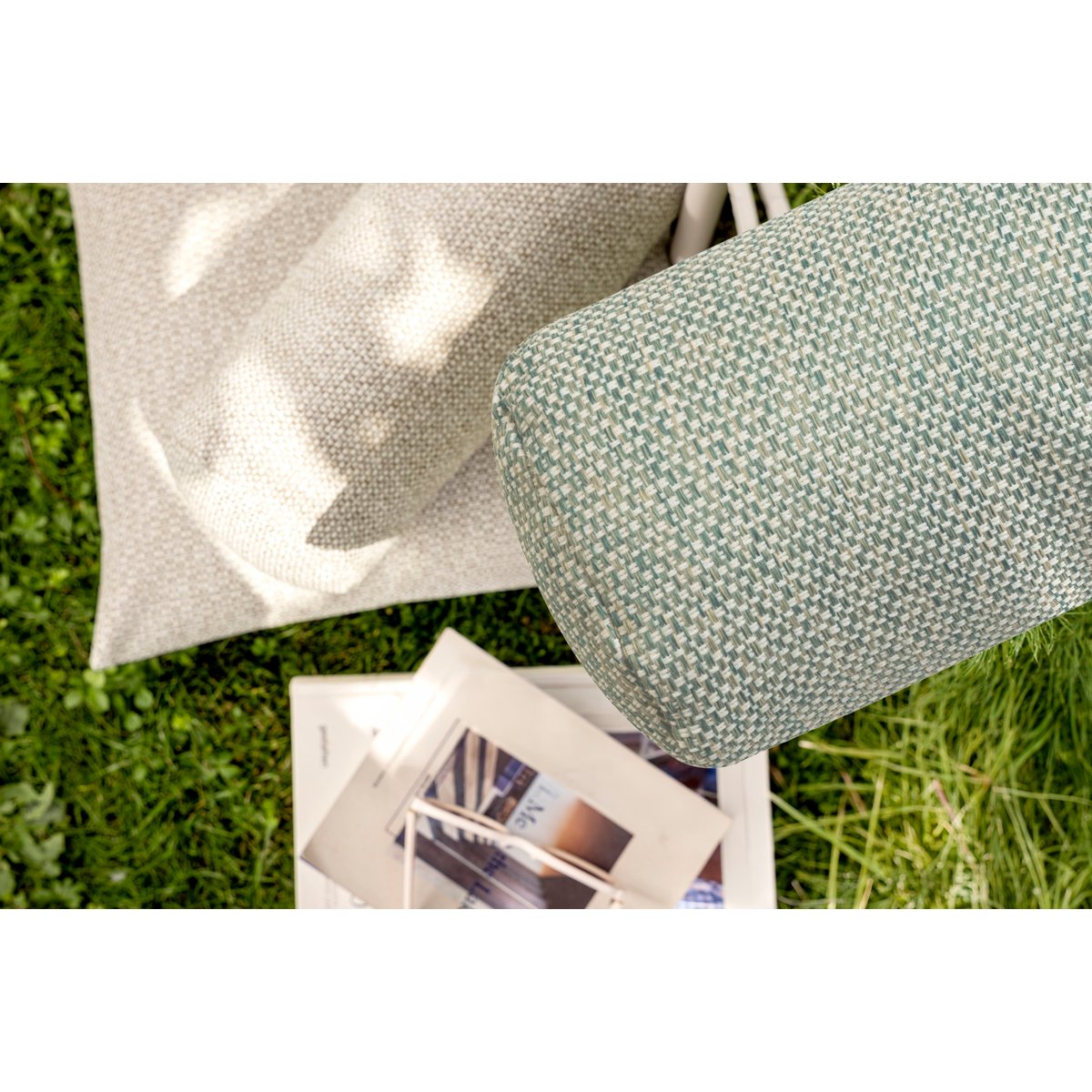 Coussin cale-dos/cale-tête d'extérieur chiné LAZISE chiné vert sauge, MAGMA HEIMTEX