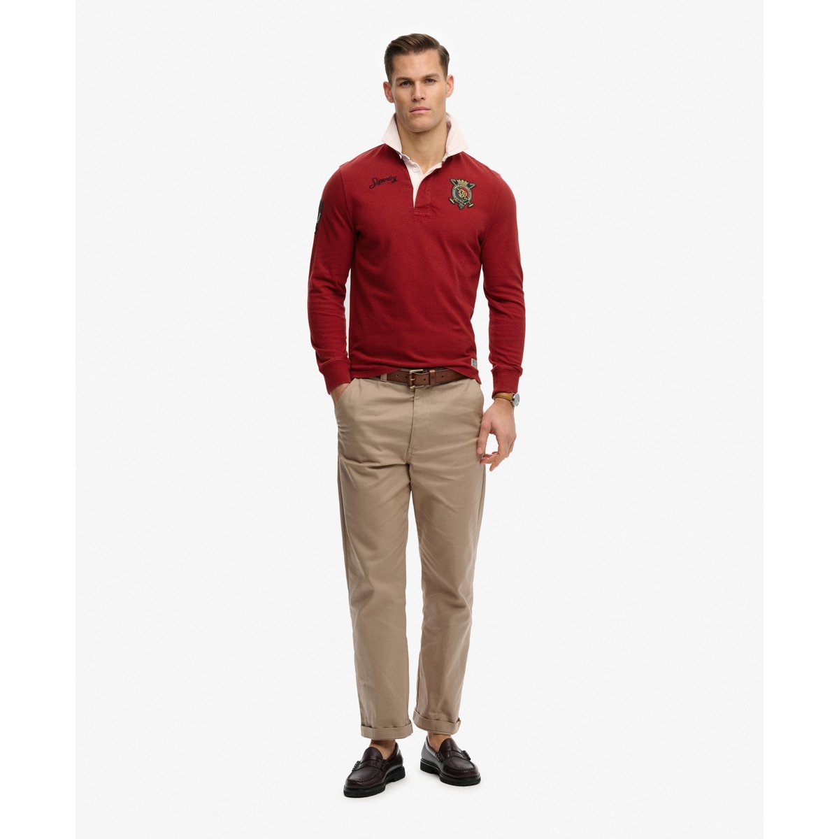 Haut de rugby à double emblème rouge prep, SUPERDRY