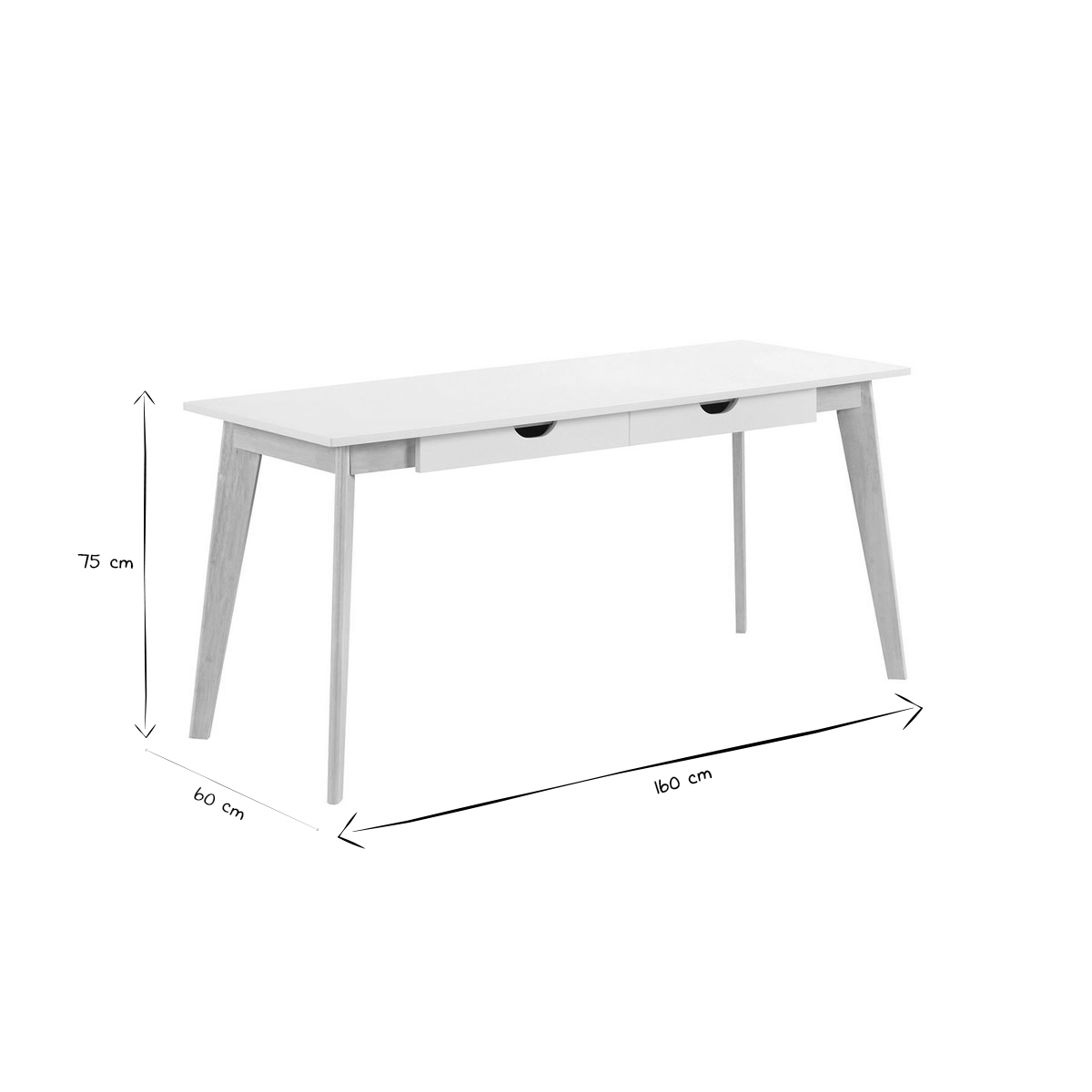 Bureau avec rangements 2 tiroirs scandinave blanc et bois clair L160 LEENA blanc, MILIBOO
