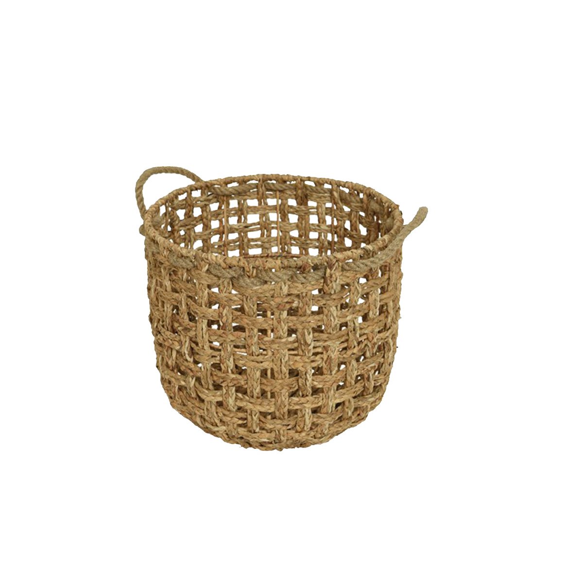 Lot de 3 paniers ronds tressés en jacinthe d'eau naturel, JARDIDECO