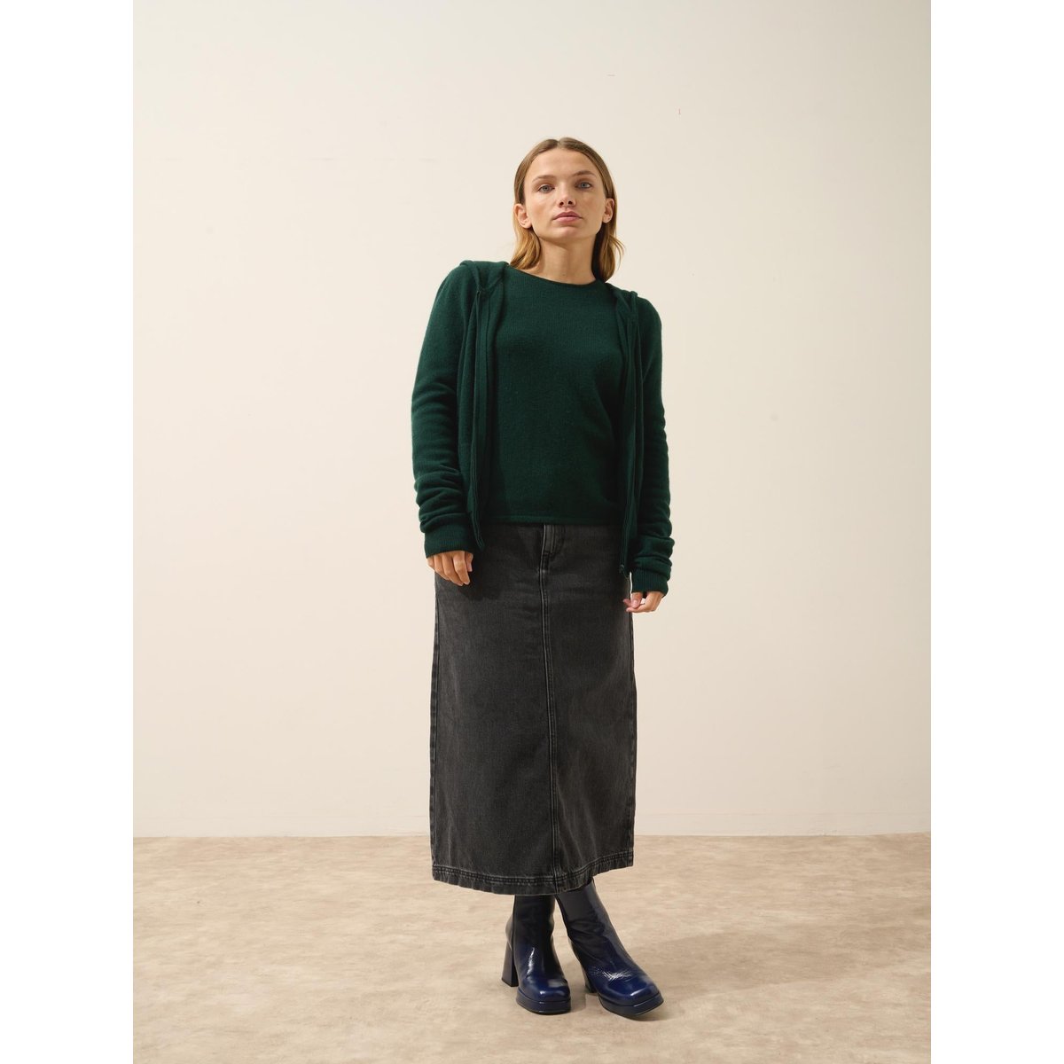 Gilet Zippé Capuche Cyprès Debbie vert foncé, JUST CASHMERE
