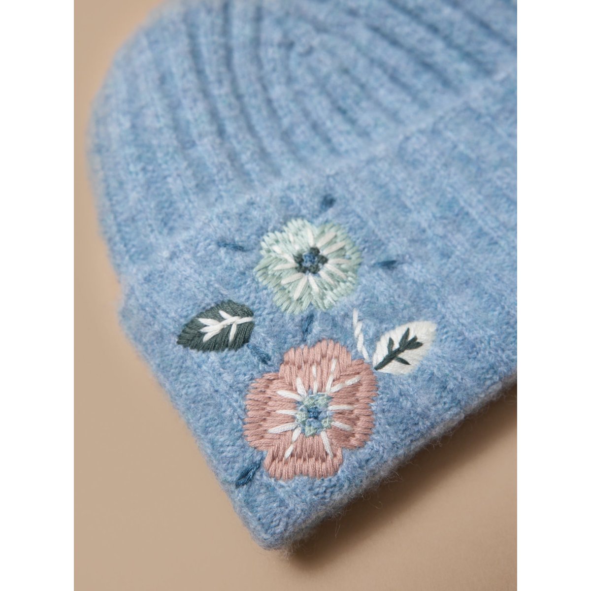 Bonnet brodé maille côtelée bleu orion, CYRILLUS
