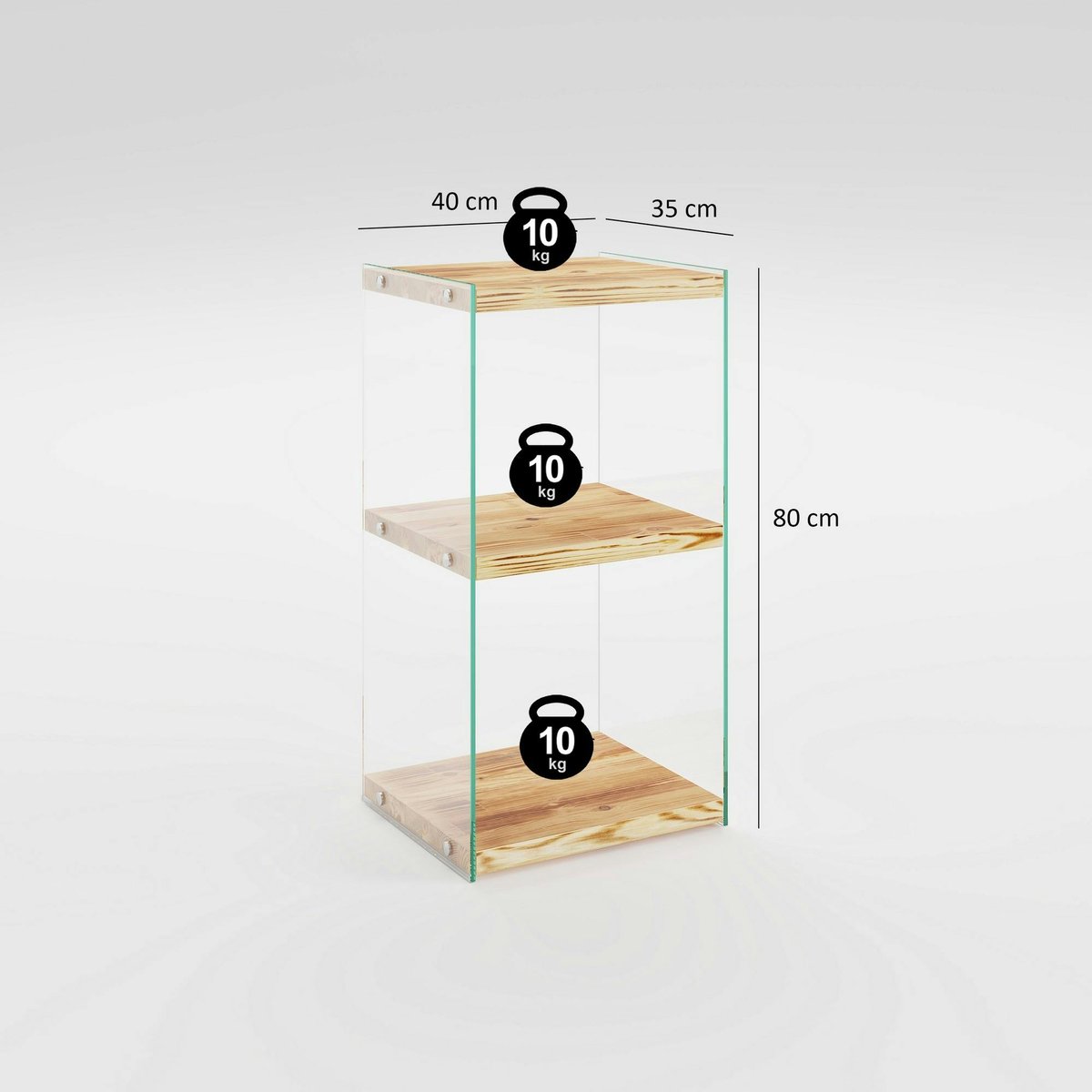 Colonne étagère design verre / bois LHASA bois clair, 3 plateaux, PIER IMPORT