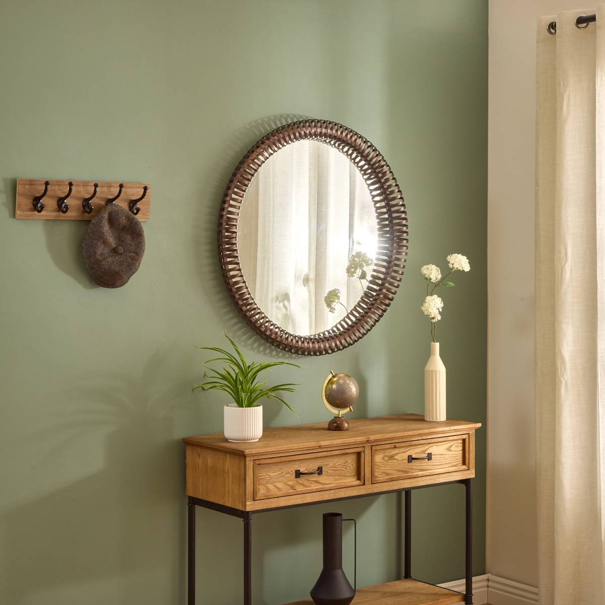 Miroir rond en métal BARREL marron tonka, ATMOSPHERA