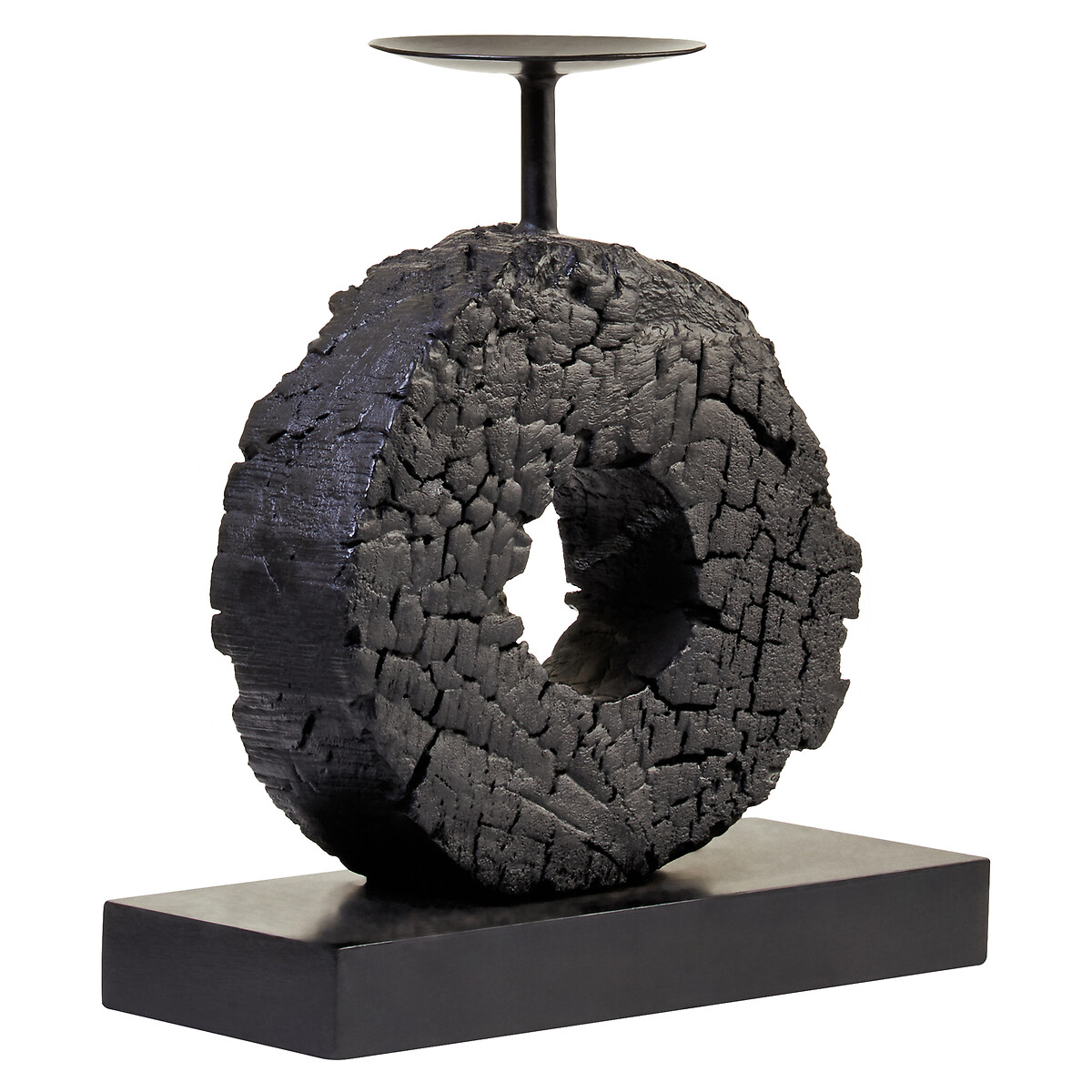 26cm Fidel Charred Black Mango Wood Log Candle Holder black, FIFTY FIVE SOUTH