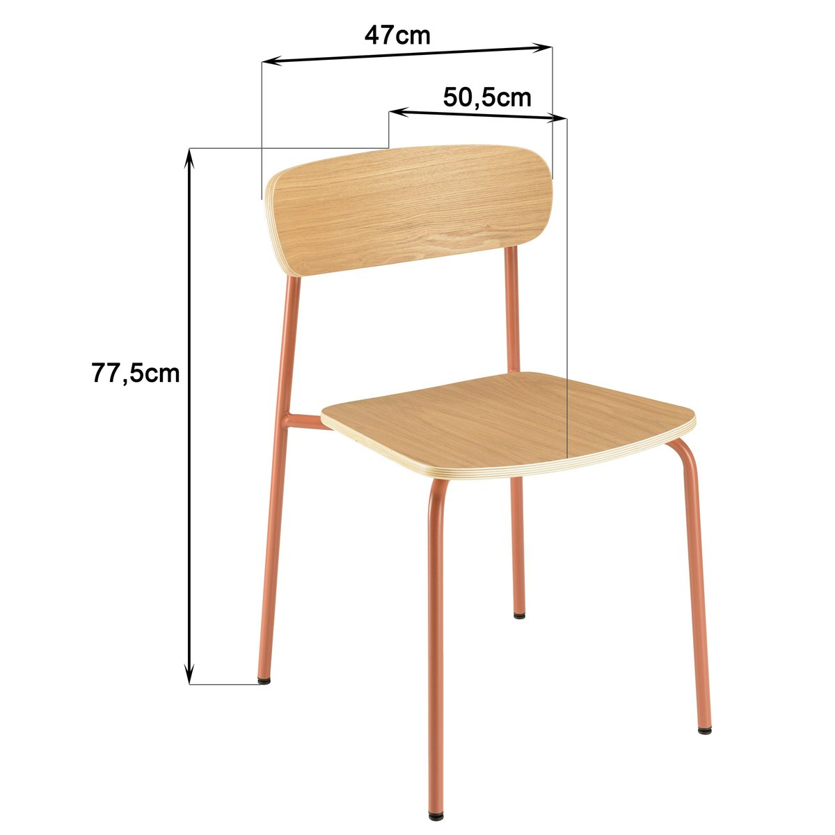 Chaise bois et métal terracota style écolier (lot de 2) TIM bois naturel, PIER IMPORT