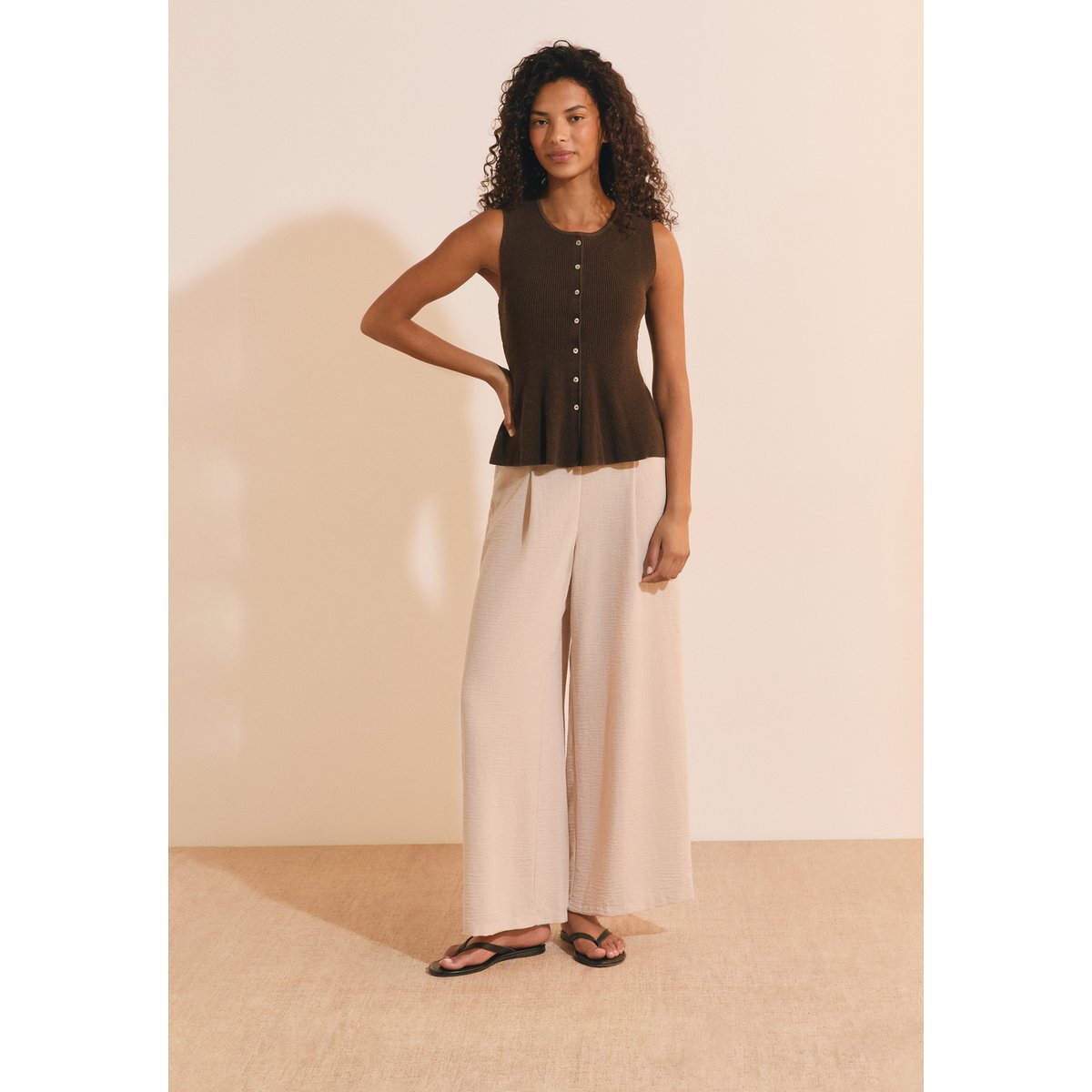 Pantalon fluide large PENELOPE beige, ETAM