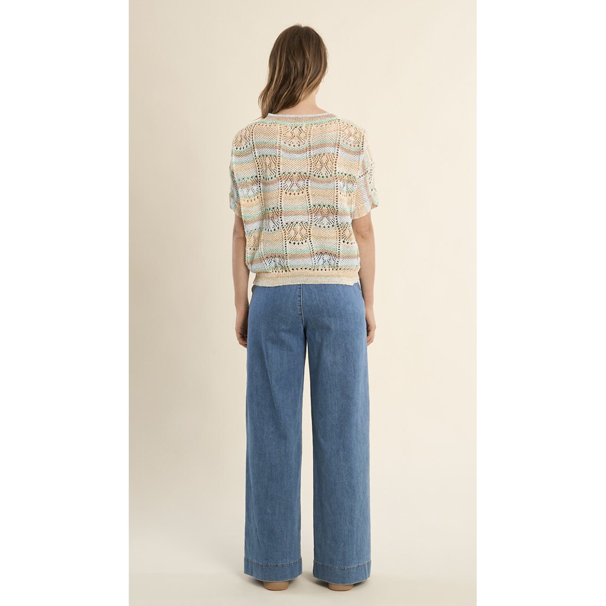 Pull ajouré manches courtes vert/bleu, MOLLY BRACKEN