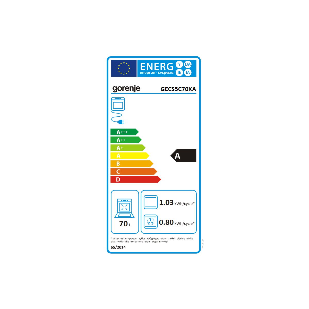 Cuisinière vitrocéramique GECS5C70XA couleur unique, GORENJE