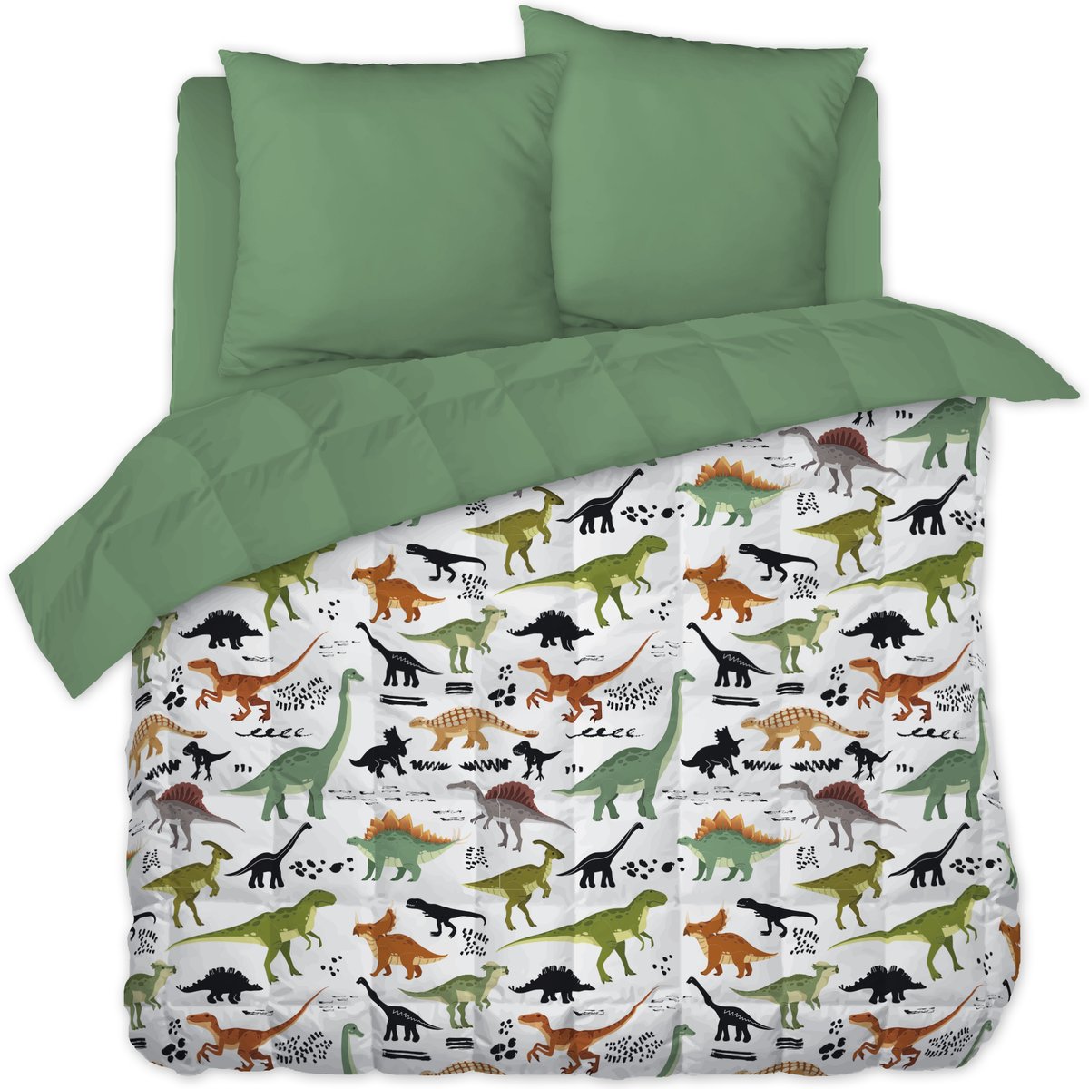 Couette coton imprimee Dinosaure vert, EDEN