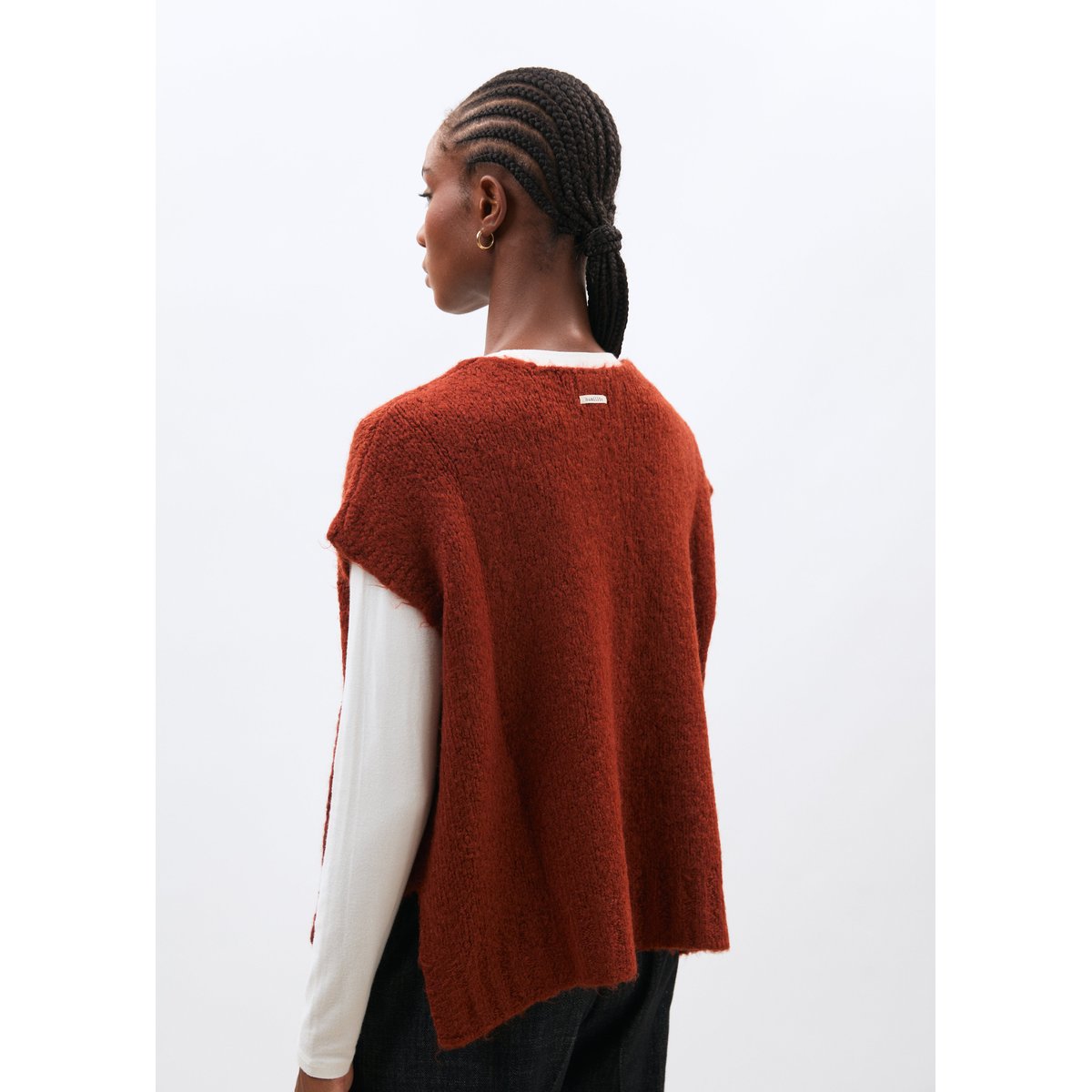 Pull sans manches en maille bouclette col V orange, HUMILITY