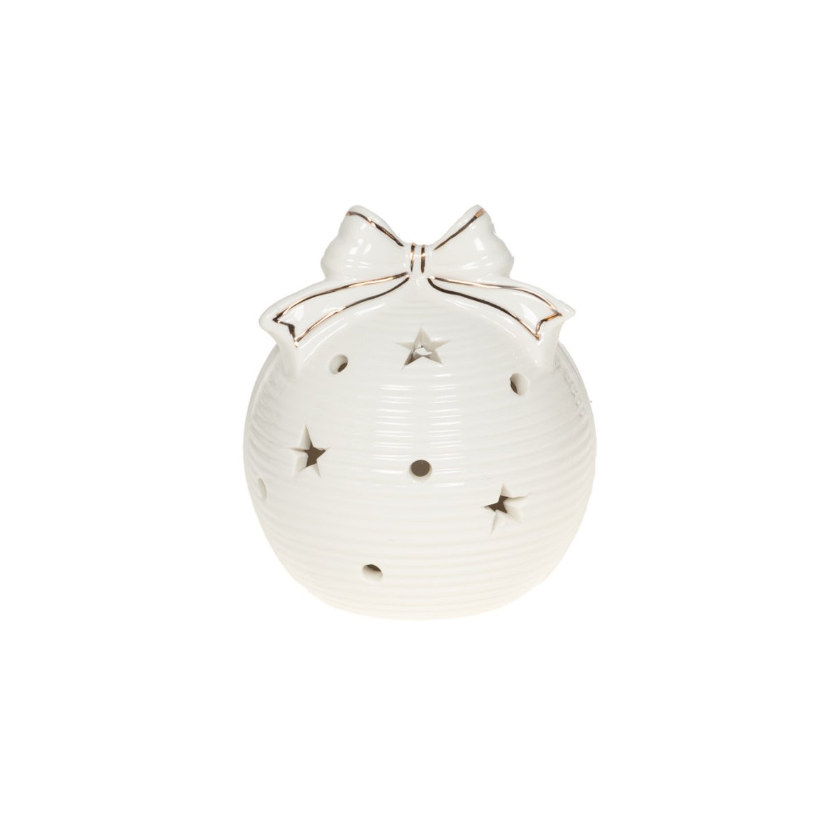 Photophore boule Noël he D10 cm en céramique blanc, AMADEUS