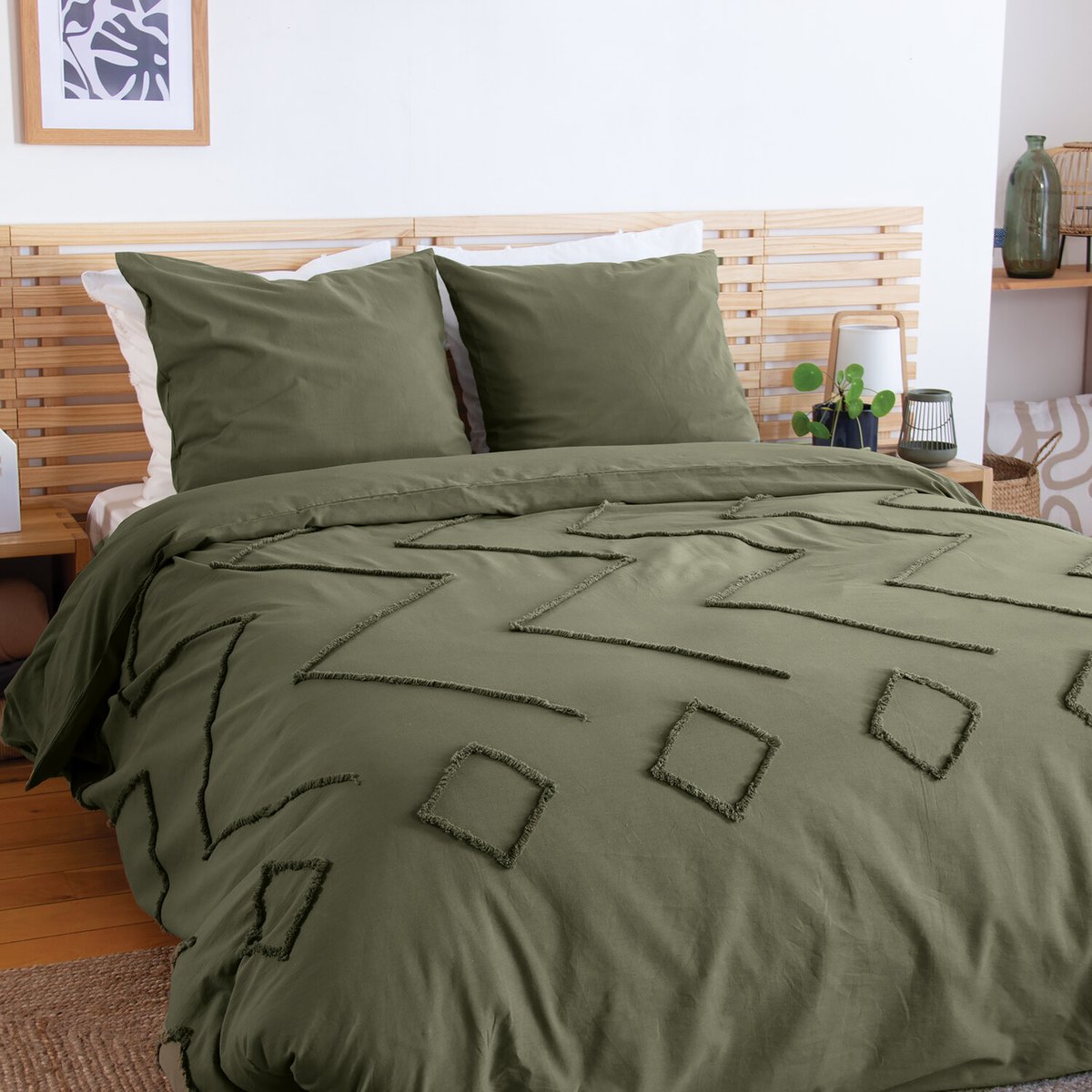 Parure housse de couette en coton uni, Tuféa vert, C DESIGN HOME TEXTILE