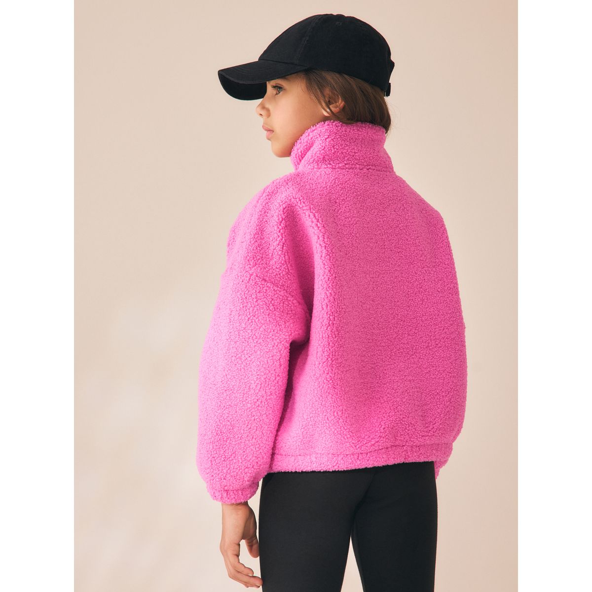 Veste semi-zippée en peau lainée à doublure rose, NEXT
