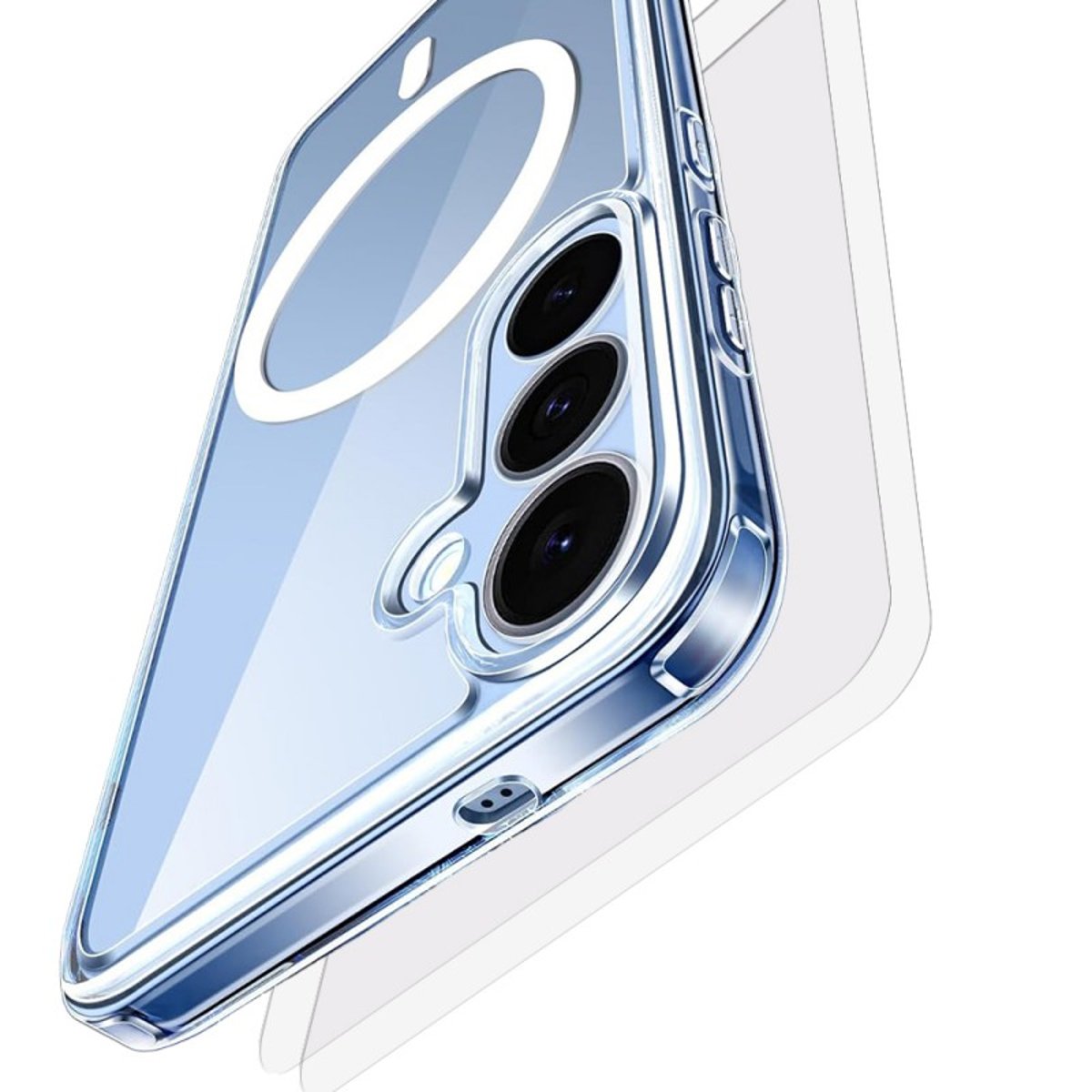 Coque Anti-choc Magnétique compatible Magsafe pour Galaxy S25 Transparente + 2 vitres transparent, EVETANE